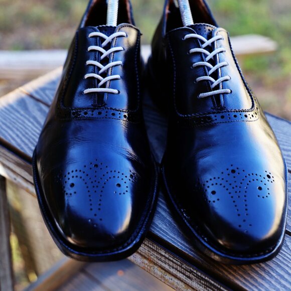 SALE - Allen Edmonds 9-D Cornwallis Black with Dark Blue Accents Mens Dress Shoe - Picture 4 of 8